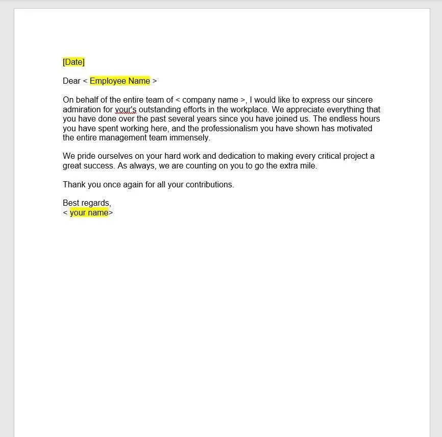 Professional Appreciation Letter Examples for Occasions
