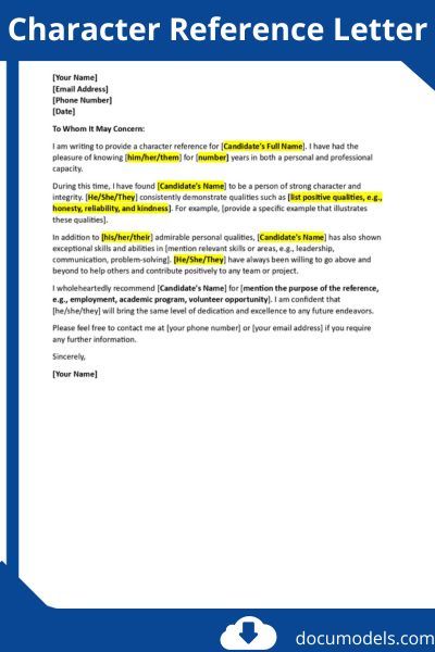 Character Reference Letter for Court Template