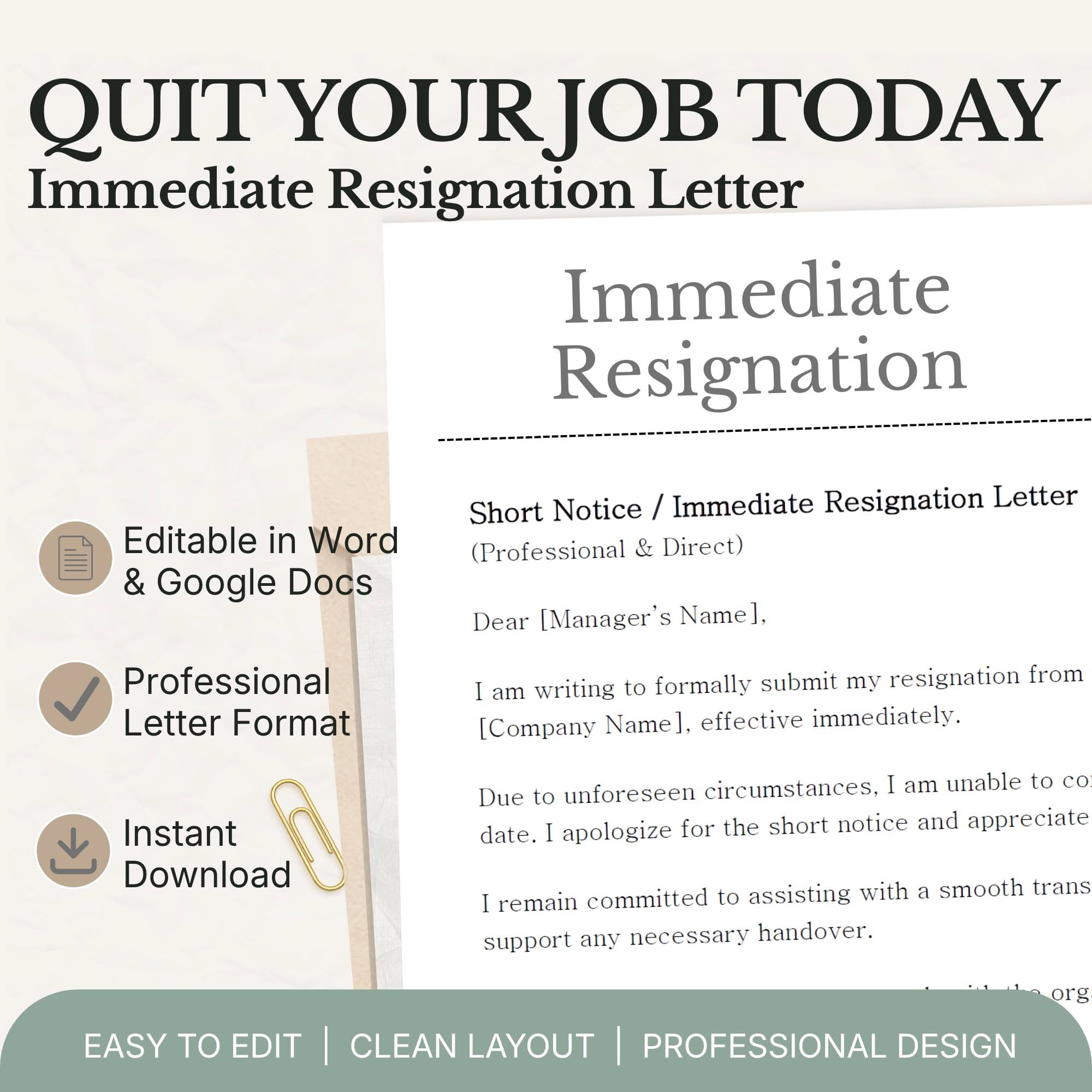 Immediate Resignation Letter Templates for Quick Resignation