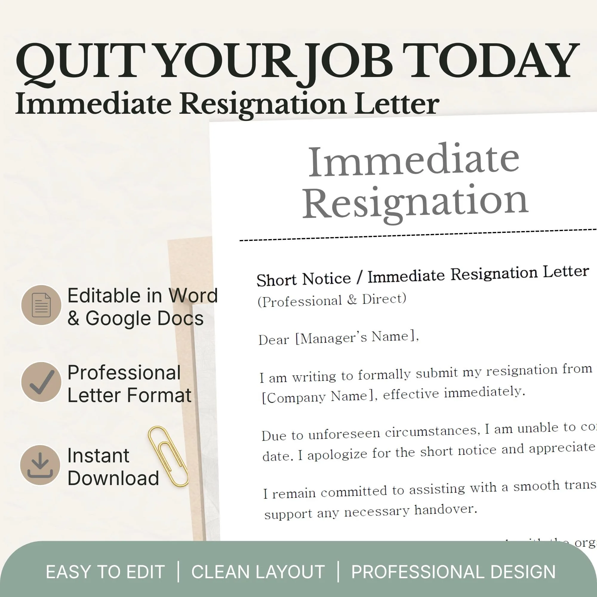 Immediate Resignation Letter Templates for Quick Resignation