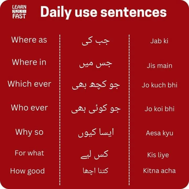 Urdu Common Phrases and Daily Conversation Reference